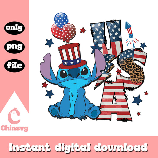 Stitch with USA png, america flag retro png, usa flag png
