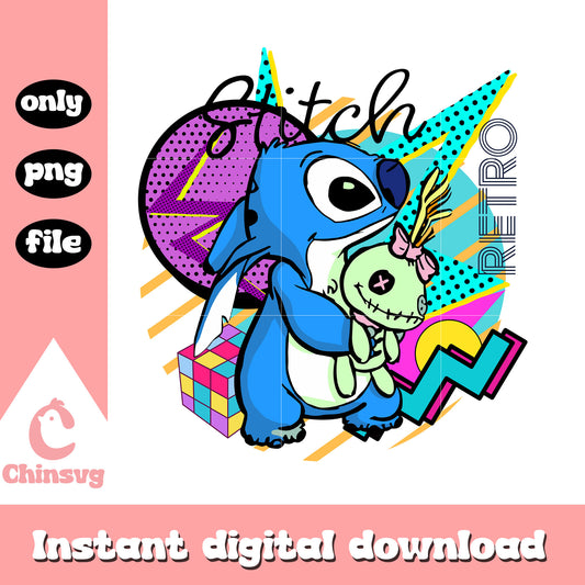 Stitch with scrump retro design png, lilo and stitch disney png