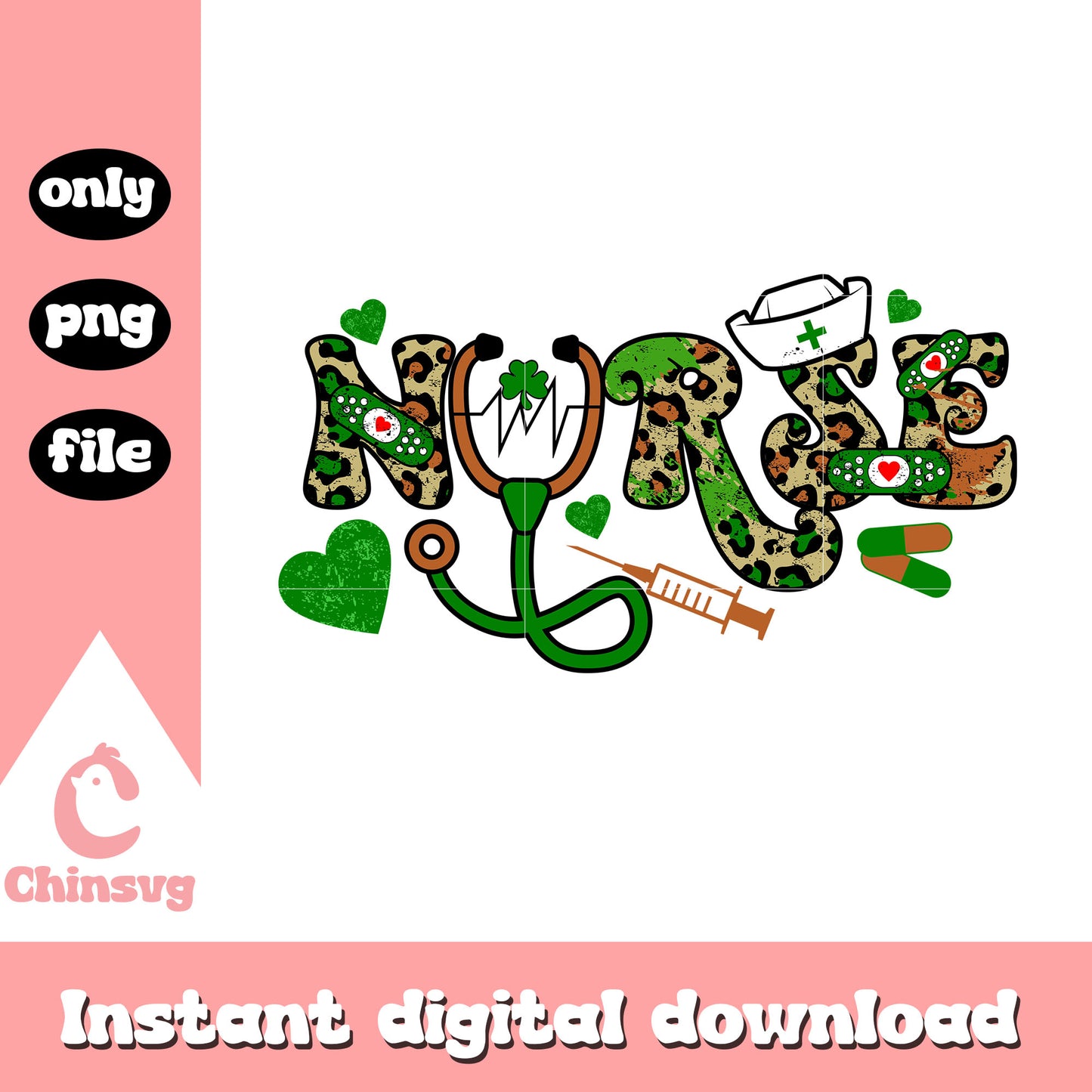 St patrick’s pattern nurse png, st patrick day decoration​​ png