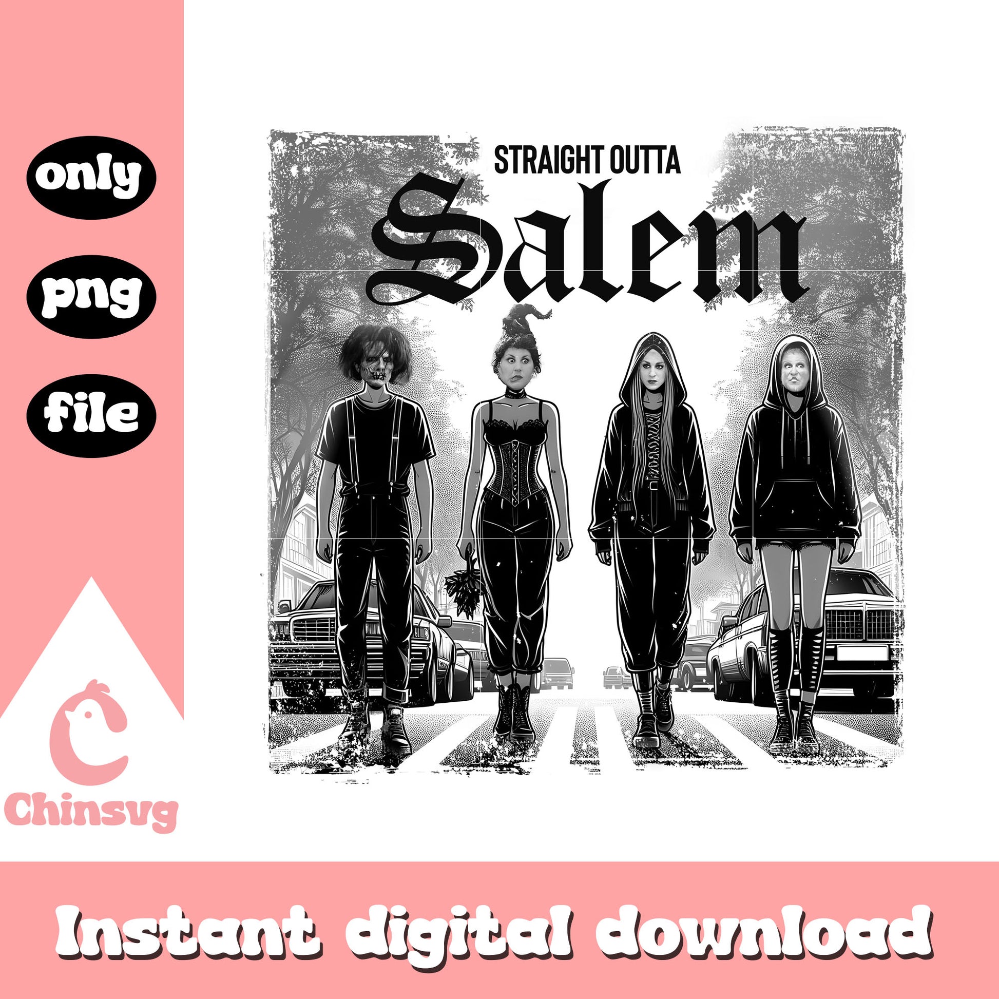 Straight outta salem black white design png, the hocus pocus png