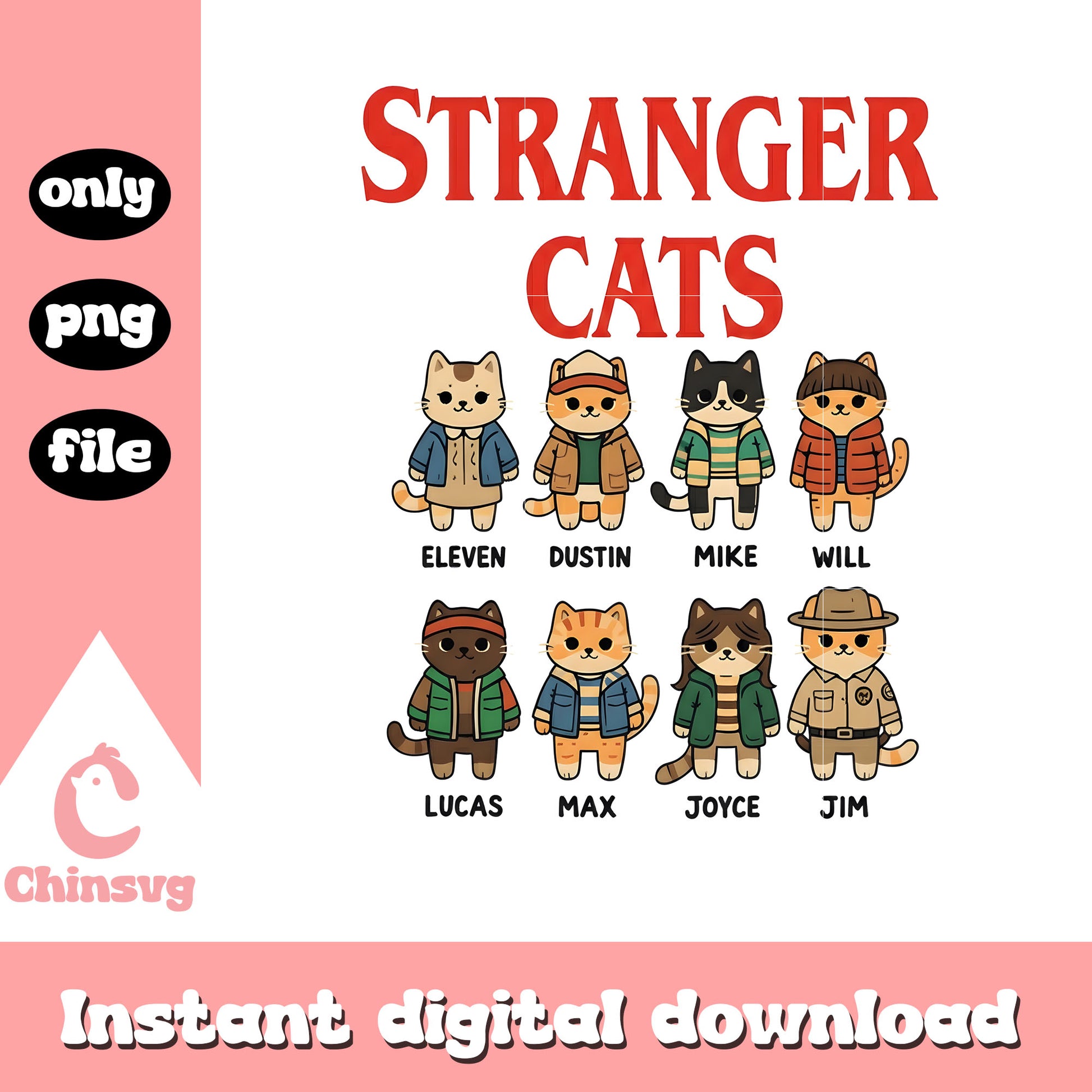 Stranger cats characters design png, movie stranger things png