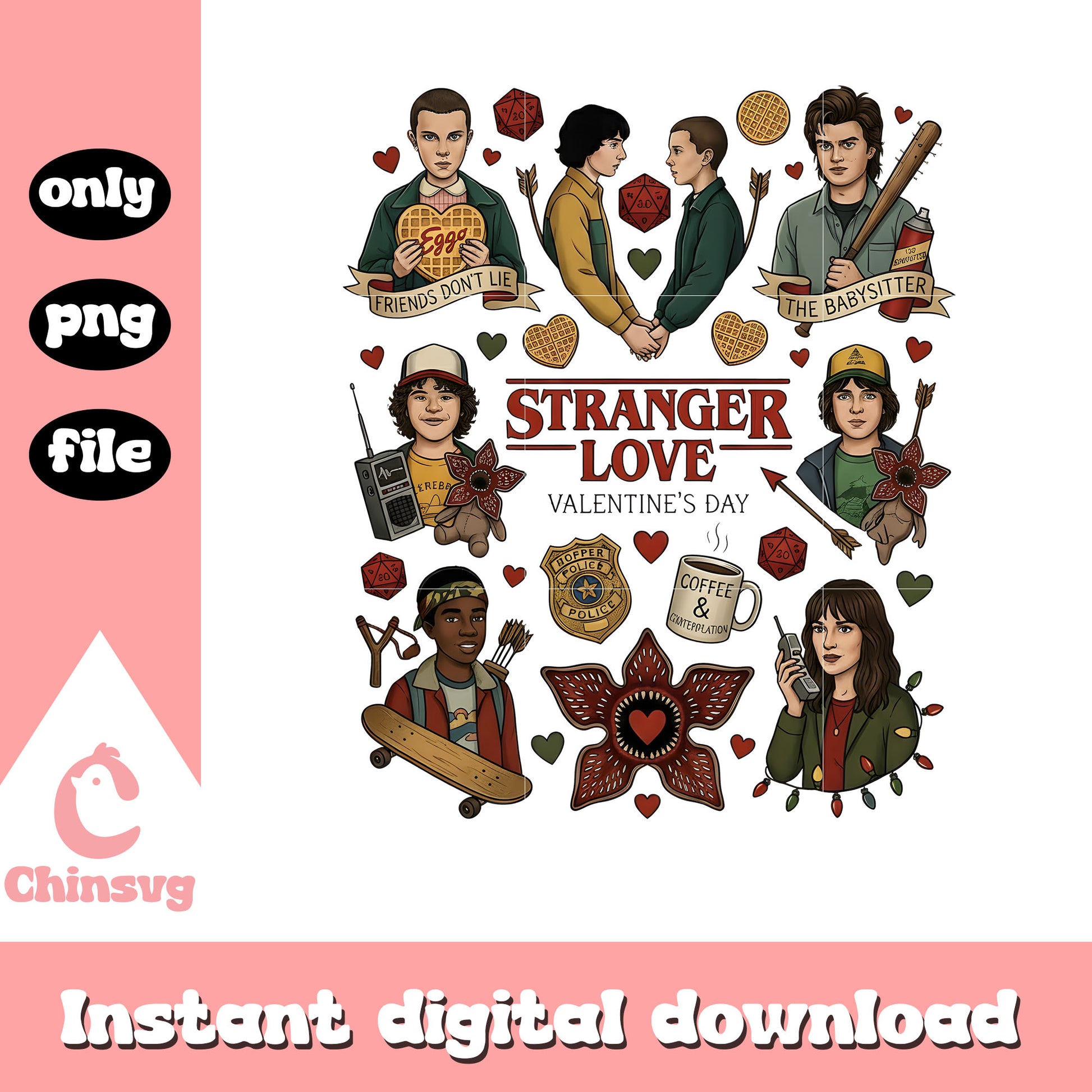 Stranger love valentine day design png, happy valentines day​ png