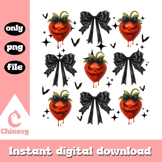 Strawberry and dark bow spooky png, Strawberry halloween png