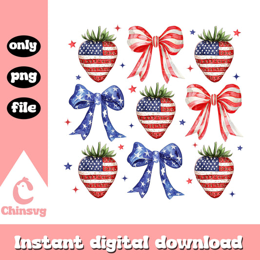 Strawberry bow red and blue coquette png, strawberry and bow png