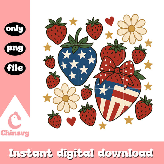 Strawberry coquette america flag png, happy 4th of july png