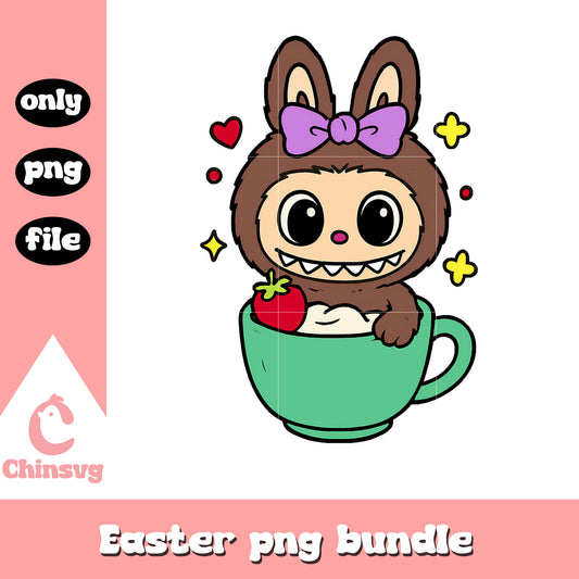 Strawberry imlkshake labubu cute doll drawing png, labubu toy png