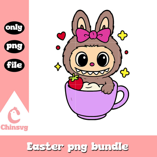 Strawberry imlkshake labubu cute doll png, labubu cartoon png