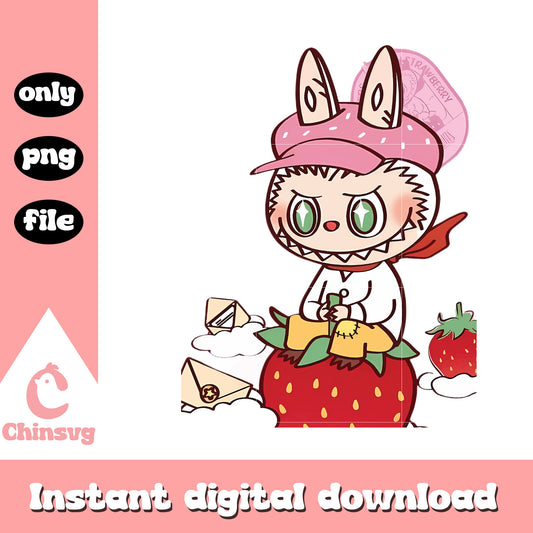 Strawberry postman labubu cute doll design png, labubu clipart png