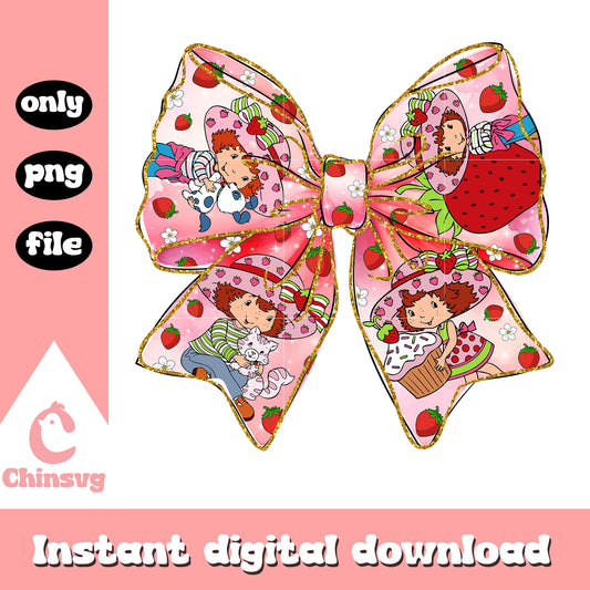 Strawberry shortcake​ characters bow png, cartoon strawberry​ png
