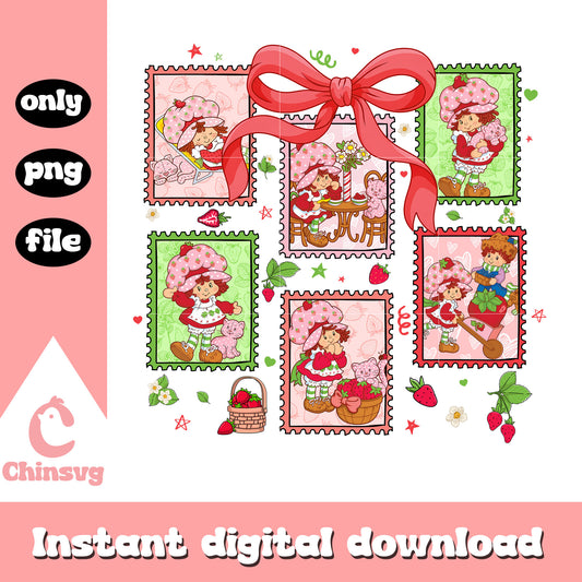 Strawberry shortcake​ stamp bow design png, strawberry shortcake cartoon​ png