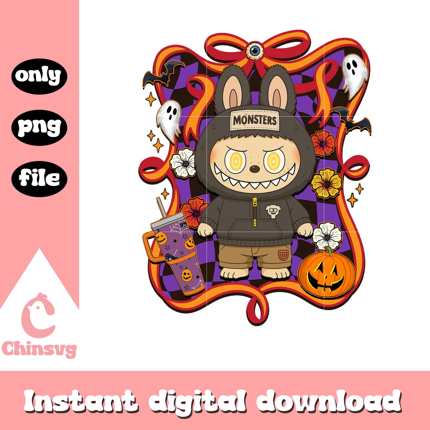 Streetwear monster halloween labubu bow png, halloween monster png