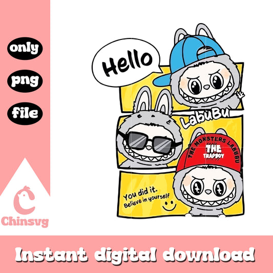 Streetwise style labubu cute doll design png, labubu clipart png