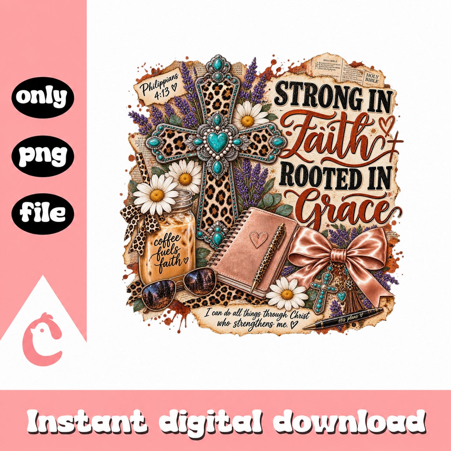 Strong In Faith Rooted In Grace PNG, Christian Cross Clipart, PNG