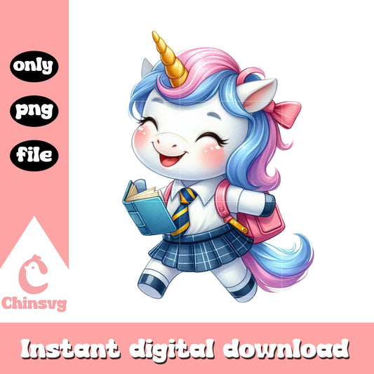 Student unicorn wear uniform design png, school cartoon png