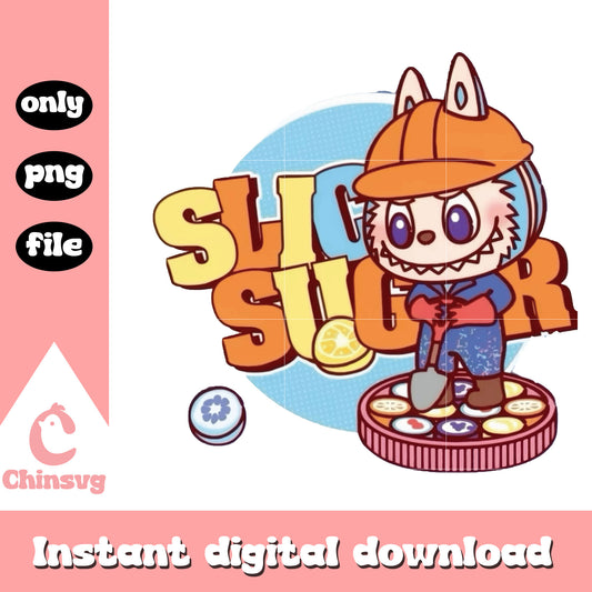 Sugar shovel labubu cute doll design png, baby labubu png
