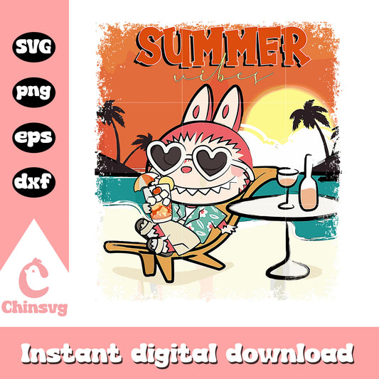 Summer labubu doll drawing design svg, summer vibes svg