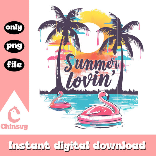Summer lovin pink flamingo png, pink flamingo png, summer png