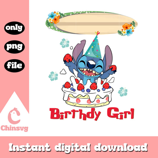 Summer stitch birthday girl design png, summer stitch​ png