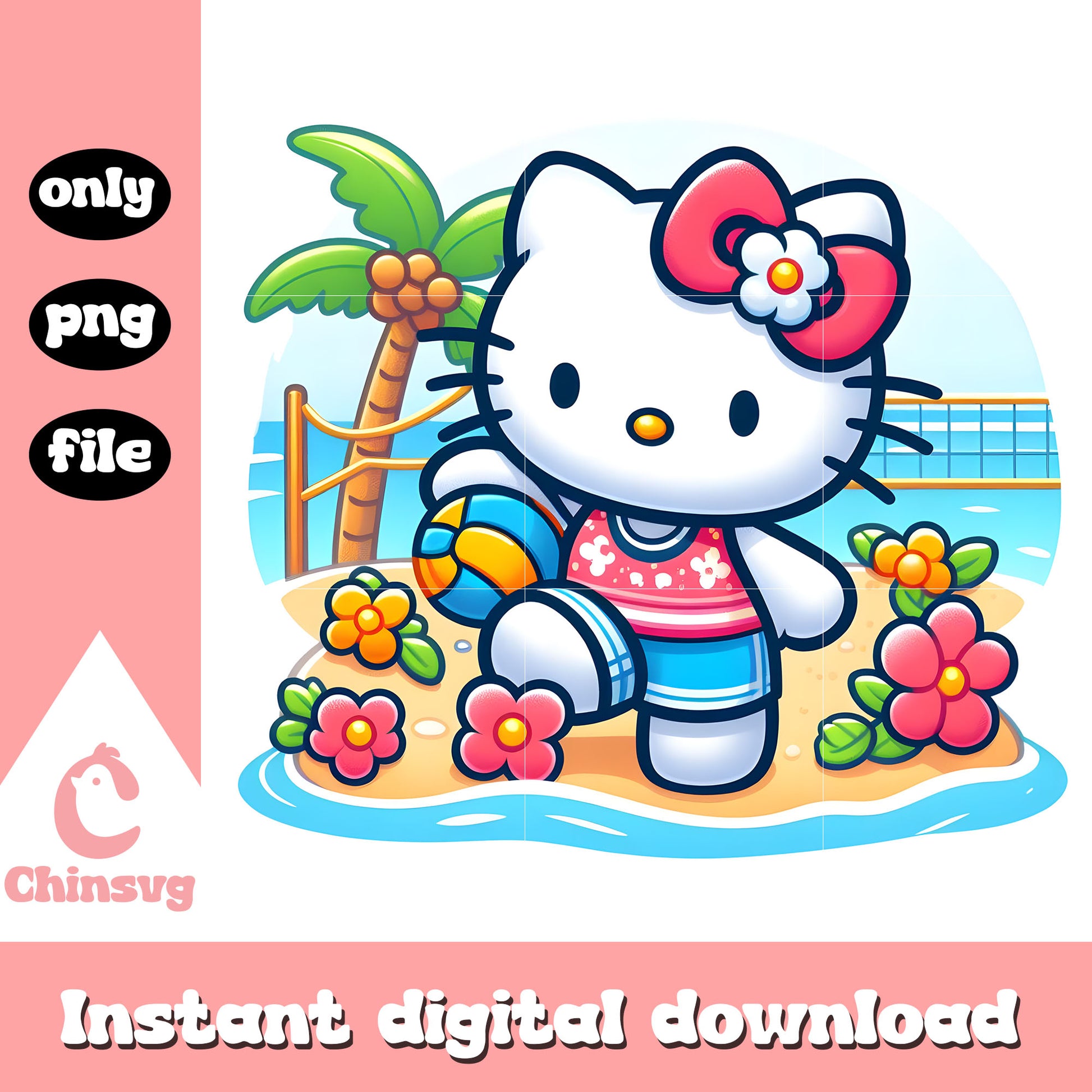 Summer vacation kitty character png, summer vacation png