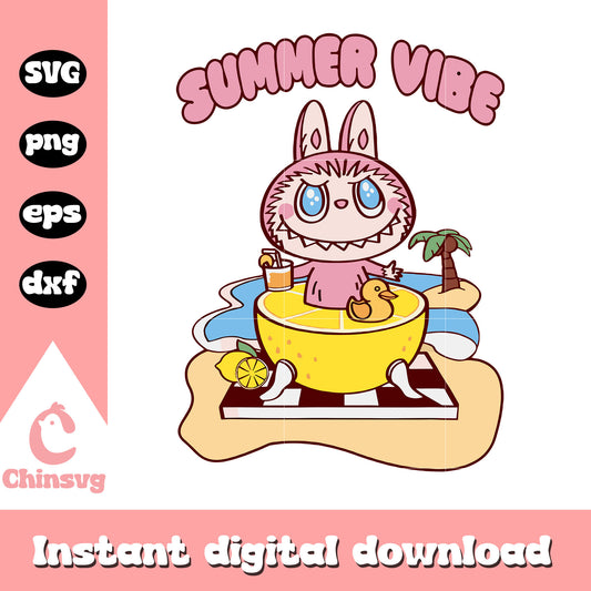 Summer vibe labubu doll drawing design svg, summer season svg