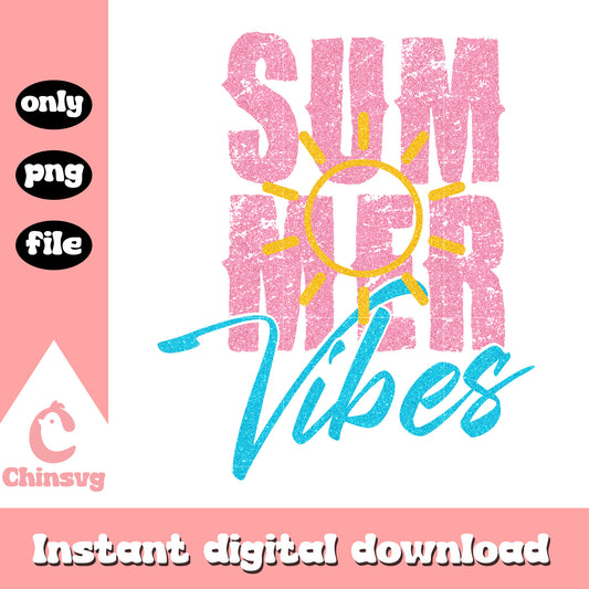Summer vibes blue pink logo png, holidays in summer​ png