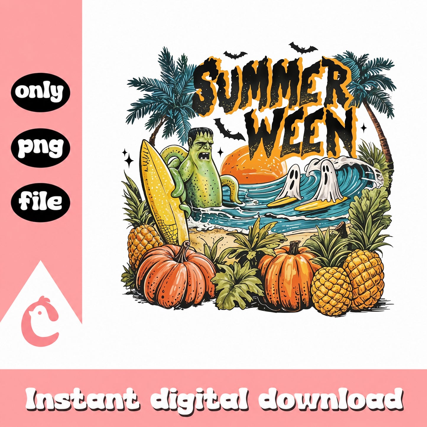 Summerween Beach Halloween PNG, Frankenstein Summer PNG, Halloween PNG