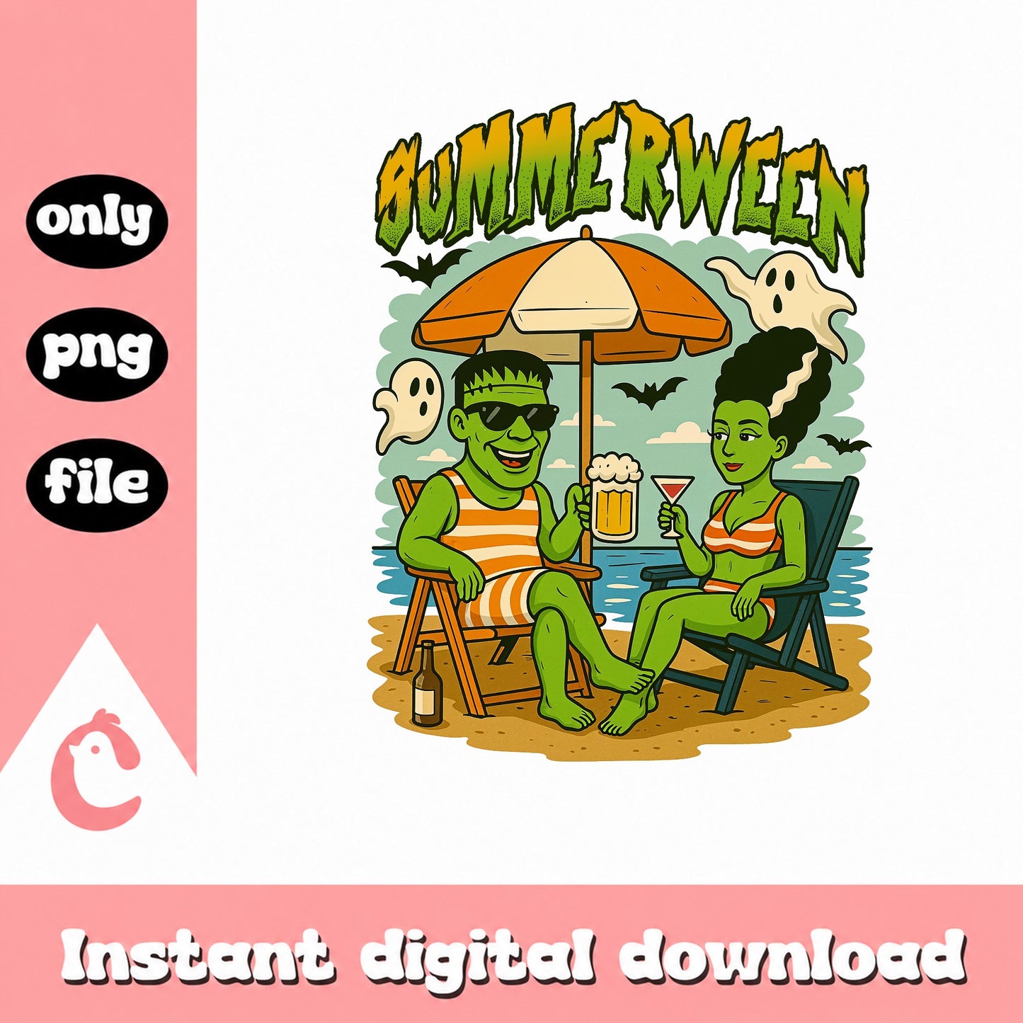 Summerween Frankenstein Beach PNG, Halloween Summer PNG, Funny Monster PNG