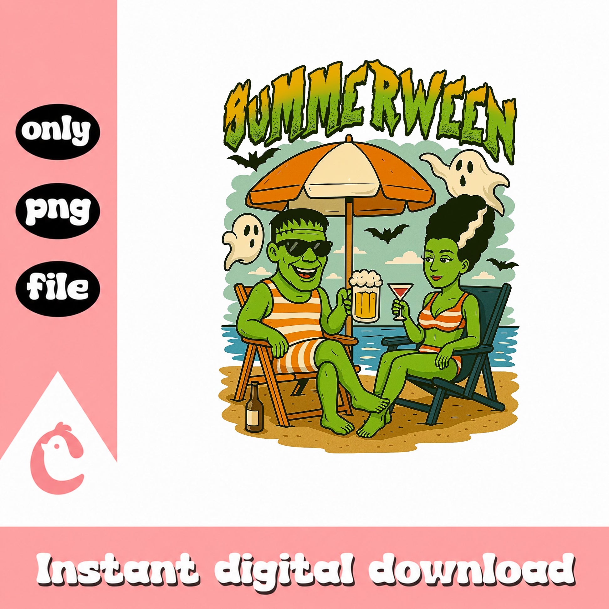 Summerween Frankenstein Beach PNG, Halloween Summer PNG, Funny Monster PNG