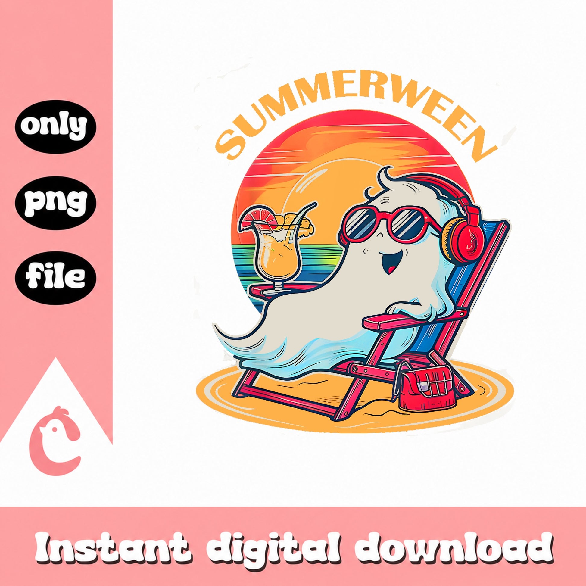 Summerween Ghost Beach PNG, Cute Ghost Summer PNG, Halloween PNG