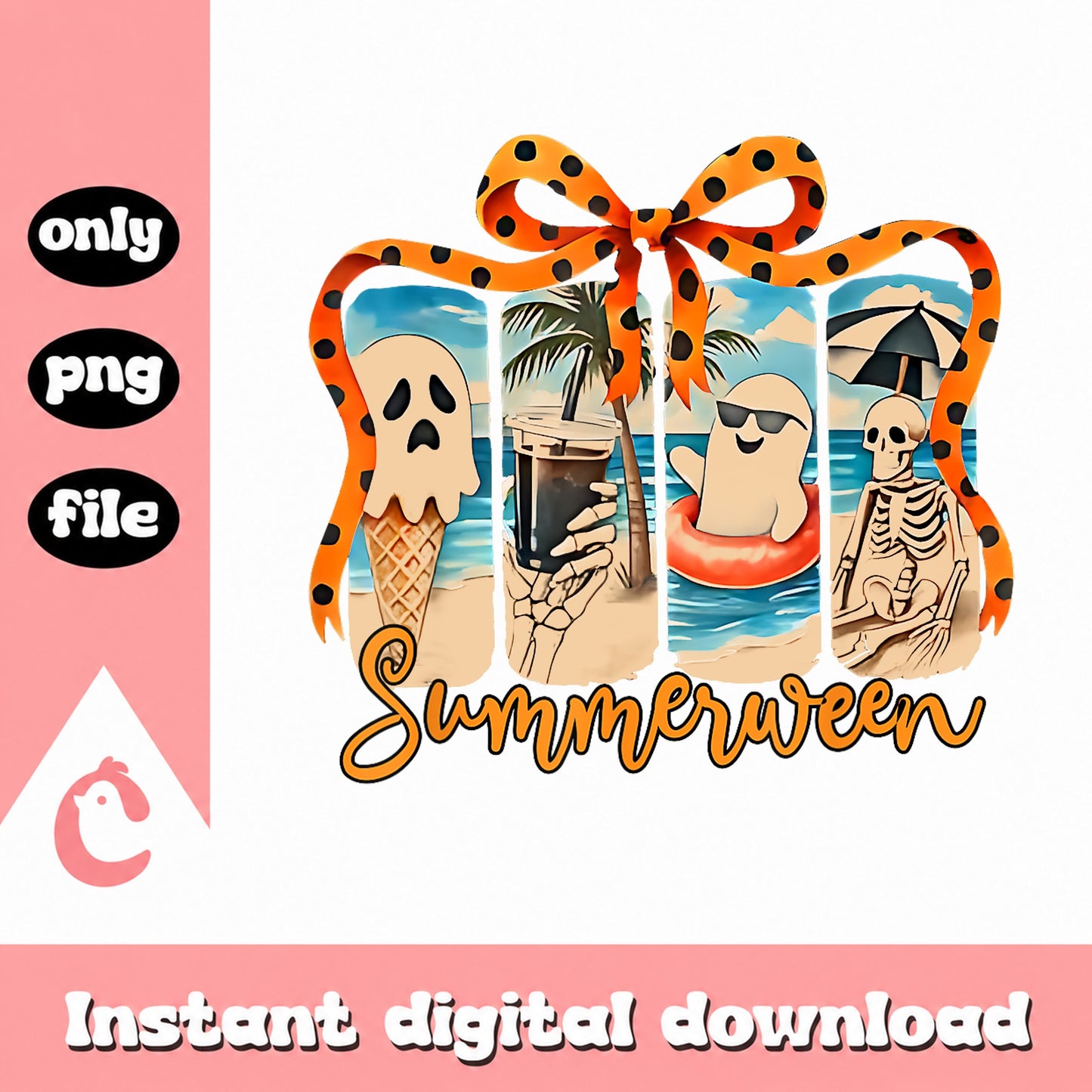 Summerween Ghost Skeleton Beach PNG, Halloween Summer PNG