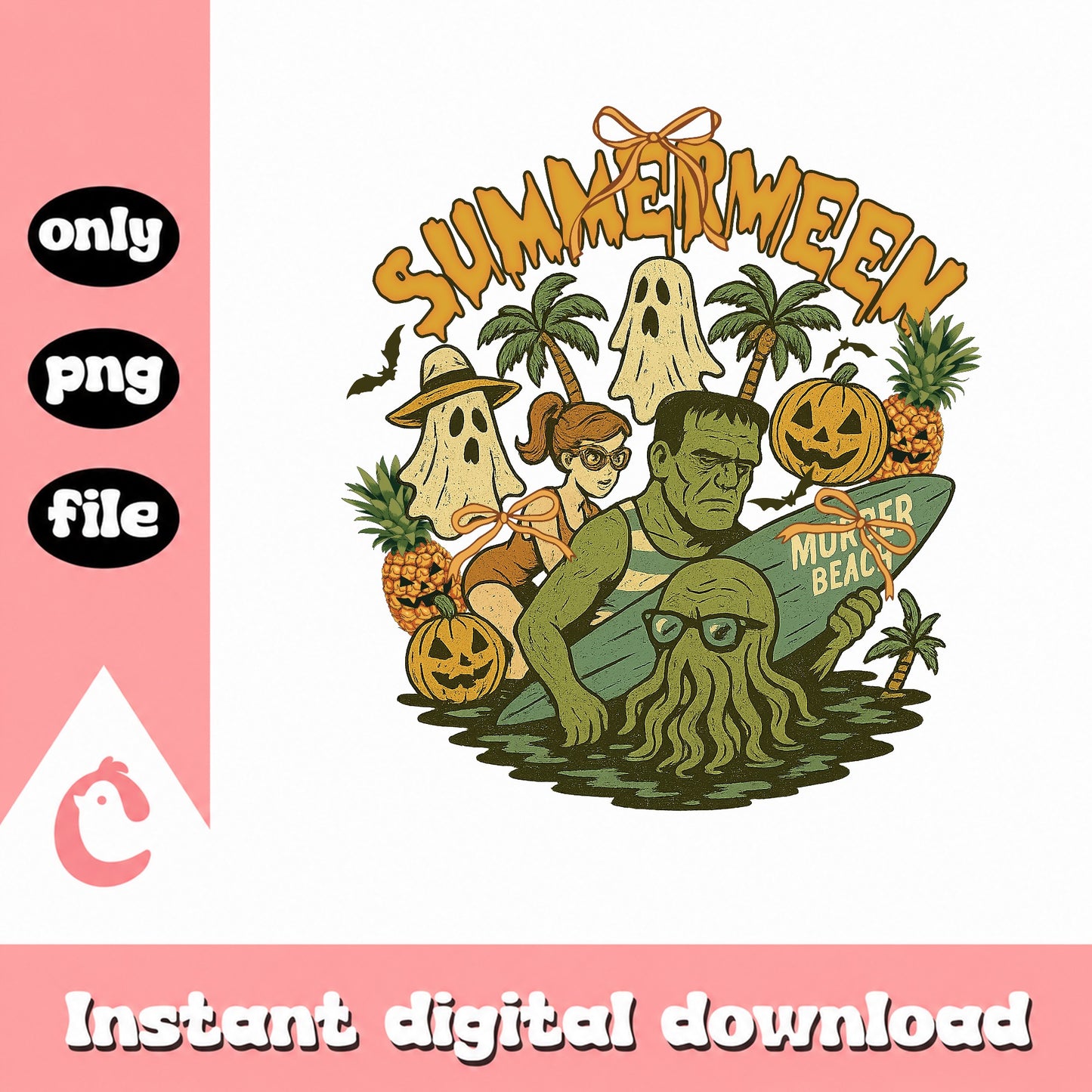 Summerween Halloween Beach PNG, Retro Ghost Pumpkin PNG, Spooky Summer PNG