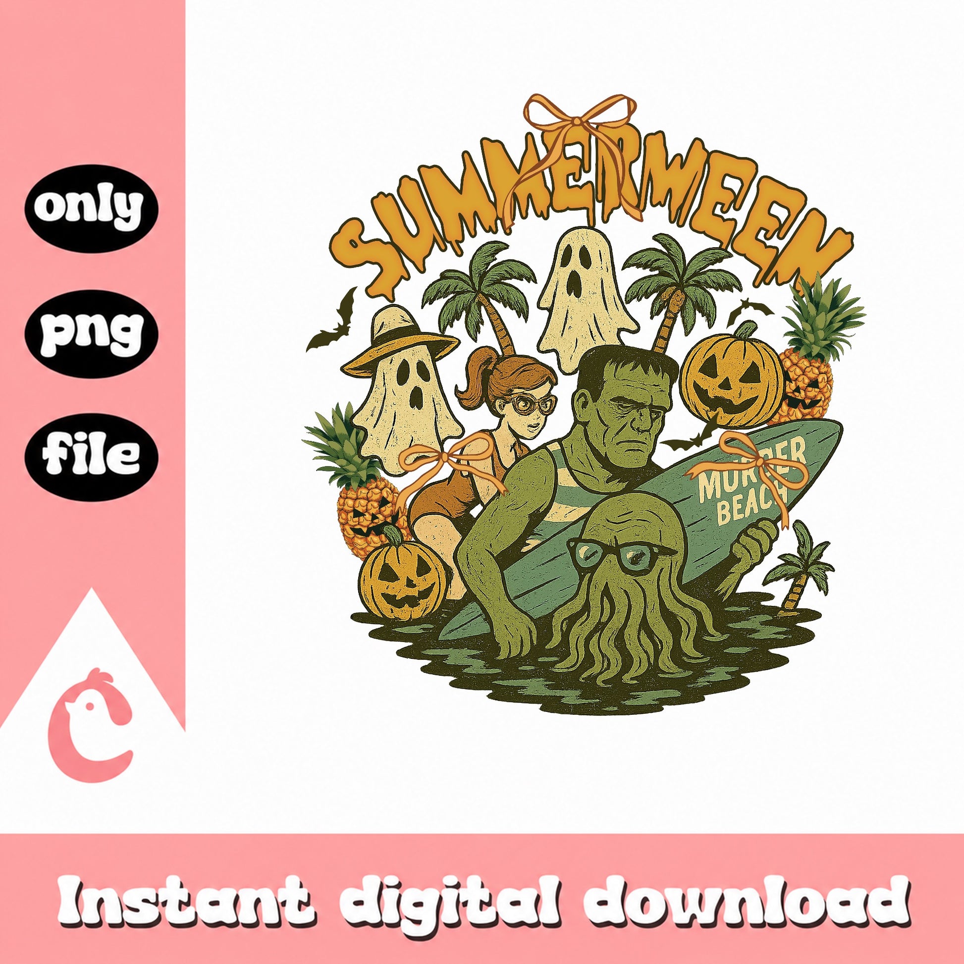 Summerween Halloween Beach PNG, Retro Ghost Pumpkin PNG, Spooky Summer PNG