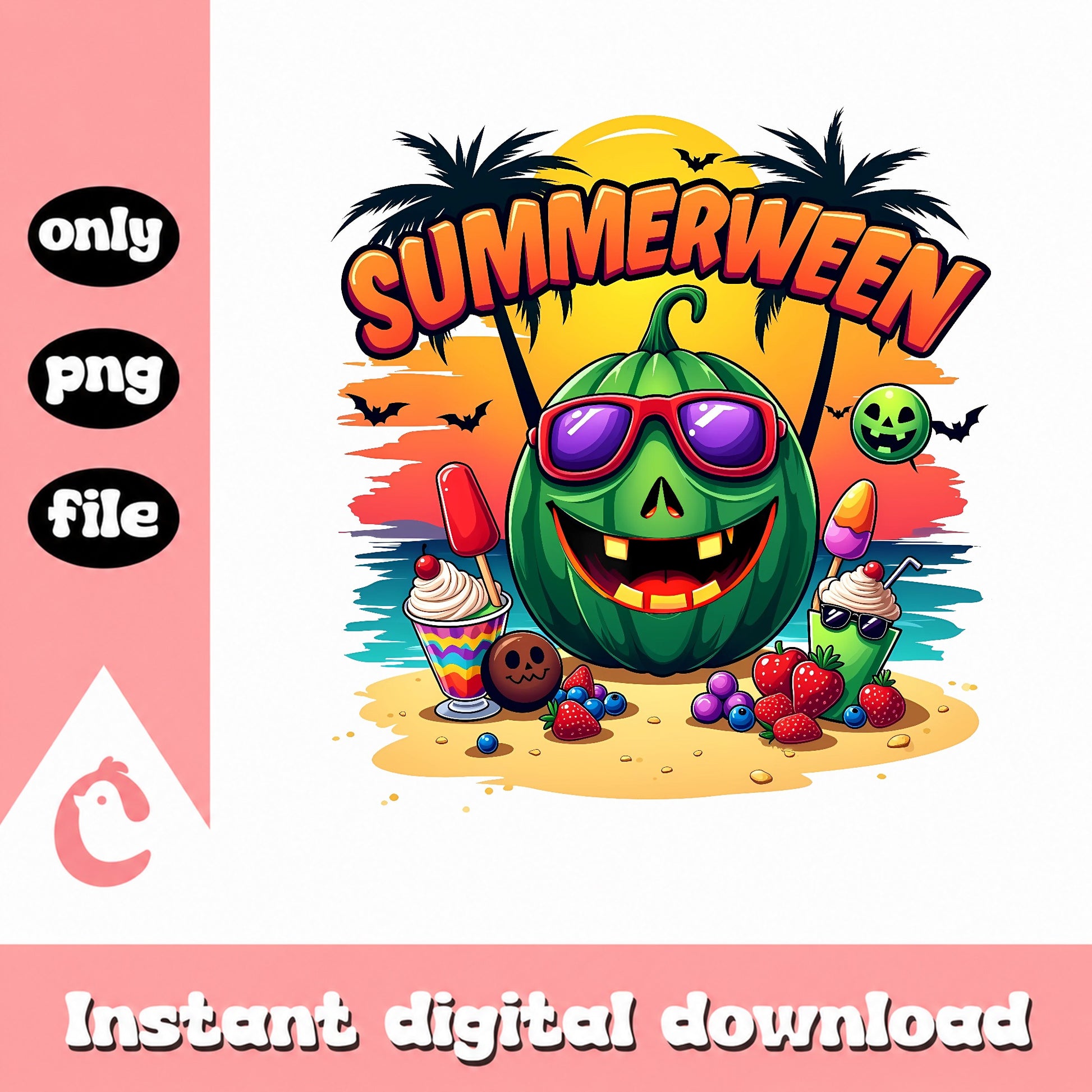 Summerween Pumpkin Beach PNG, Halloween Summer PNG, Funny Halloween PNG