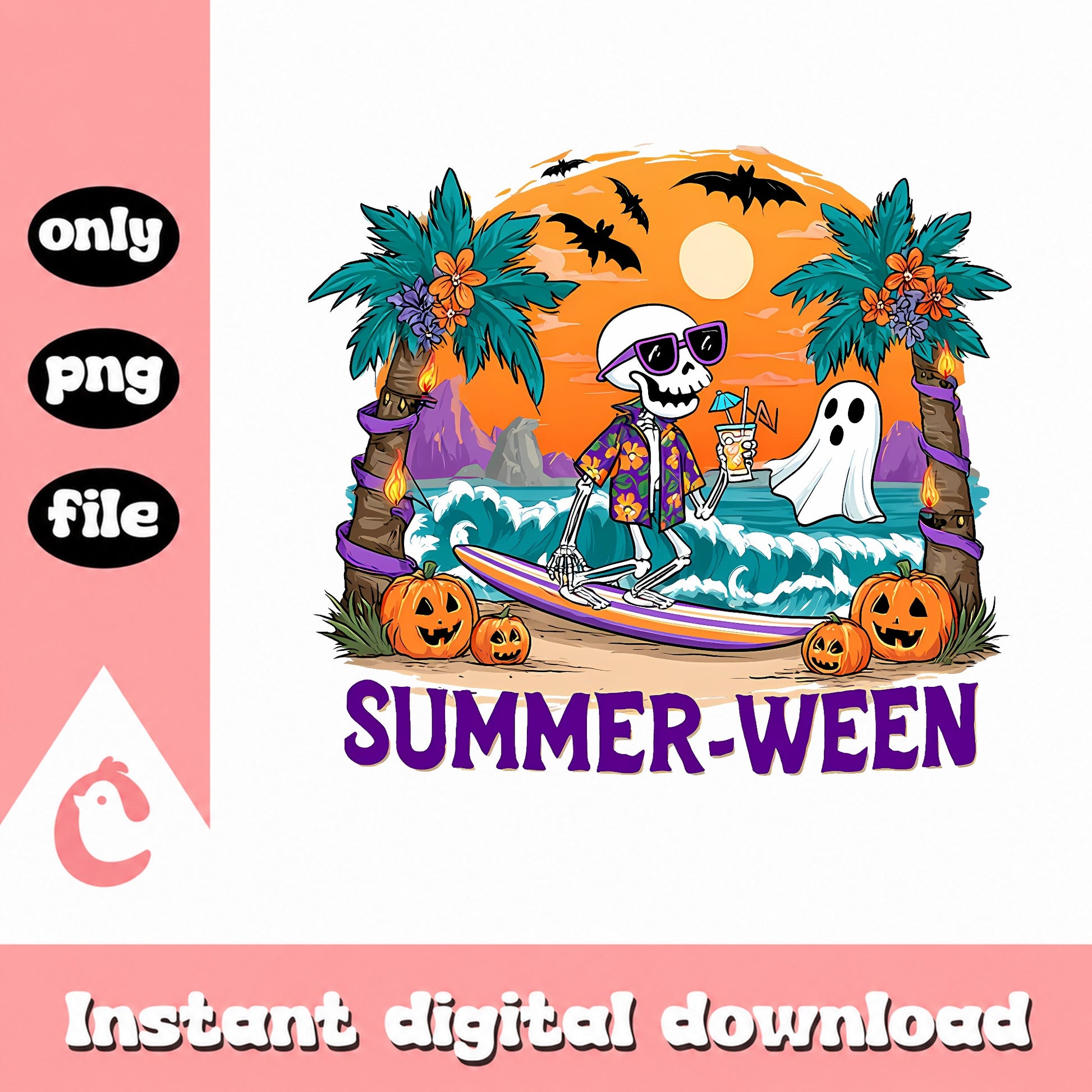 Summerween Skeleton Beach PNG, Halloween Summer PNG, Spooky PNG