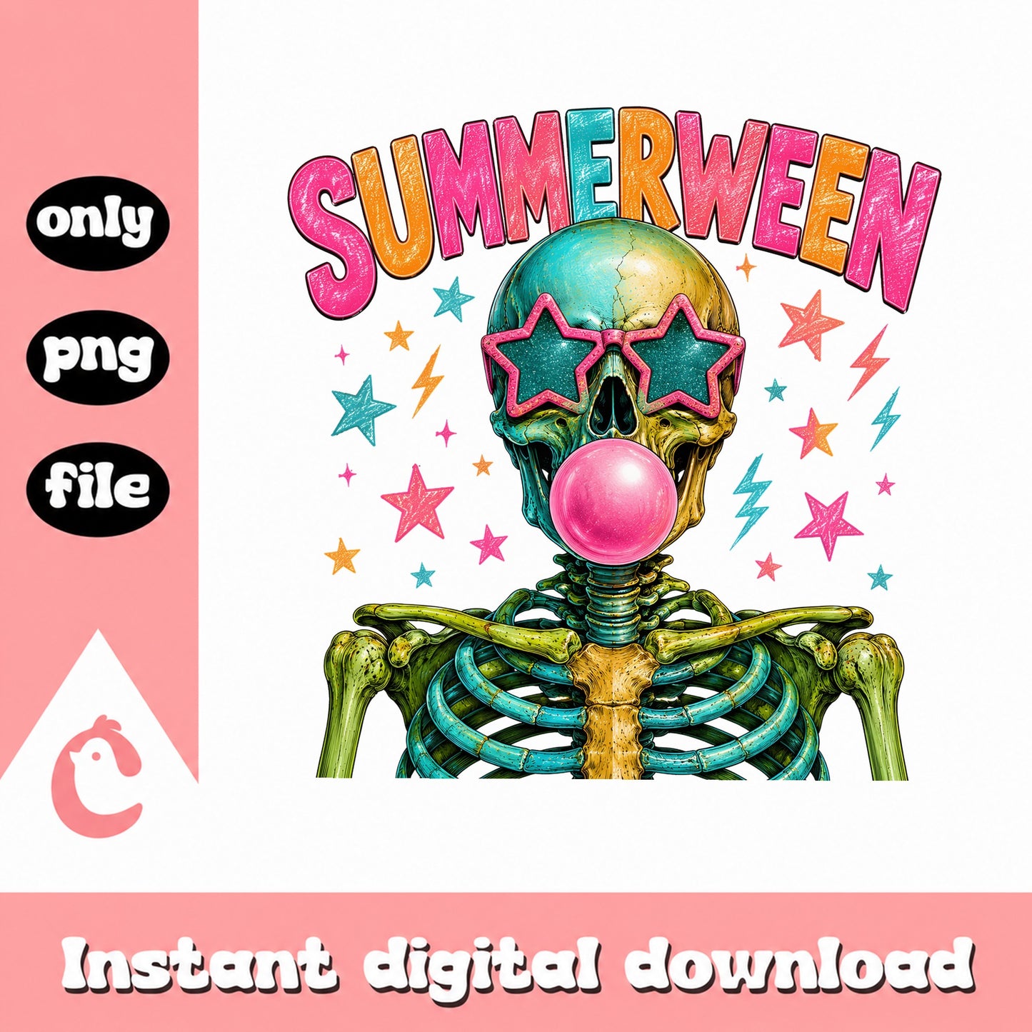 Summerween Skeleton PNG, Bubblegum Skeleton Summer PNG, Halloween PNG