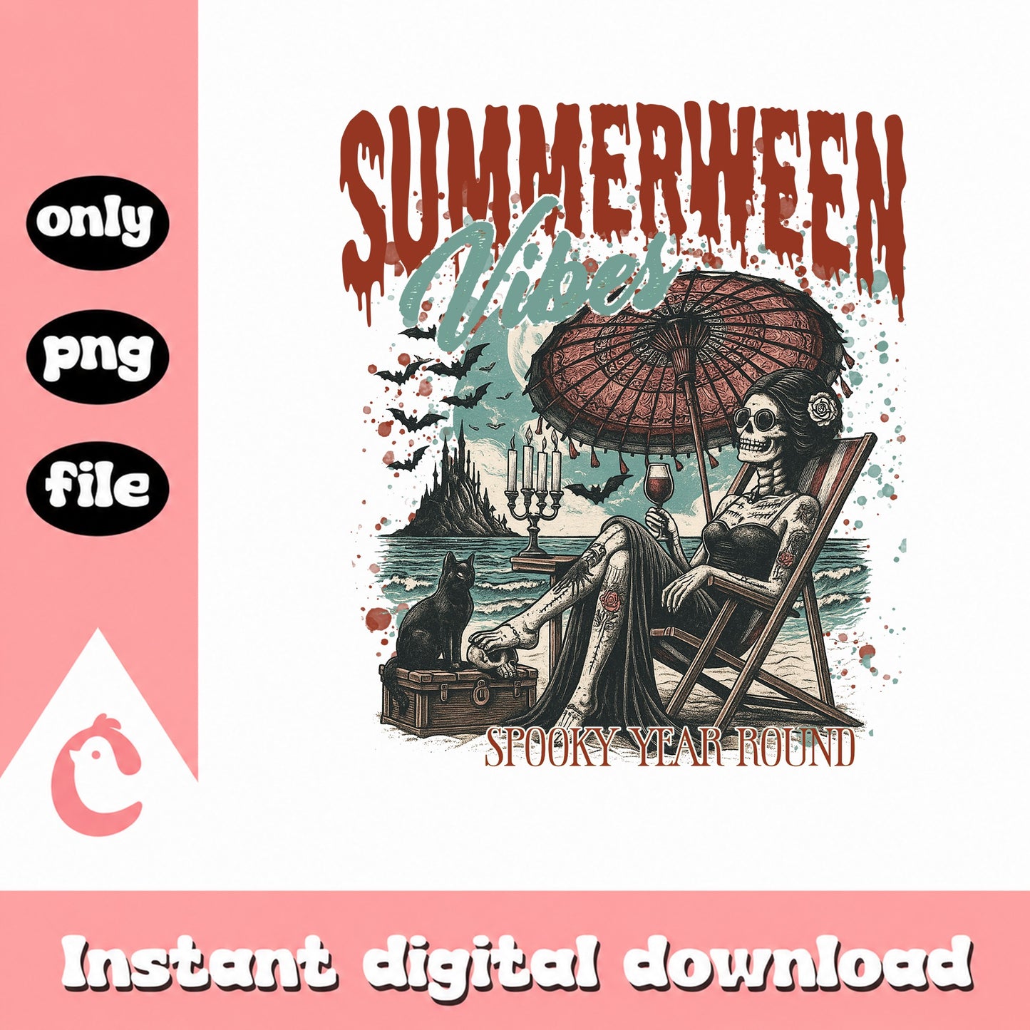 Summerween Vibes Skeleton Beach PNG, Spooky Year Round PNG, Halloween PNG