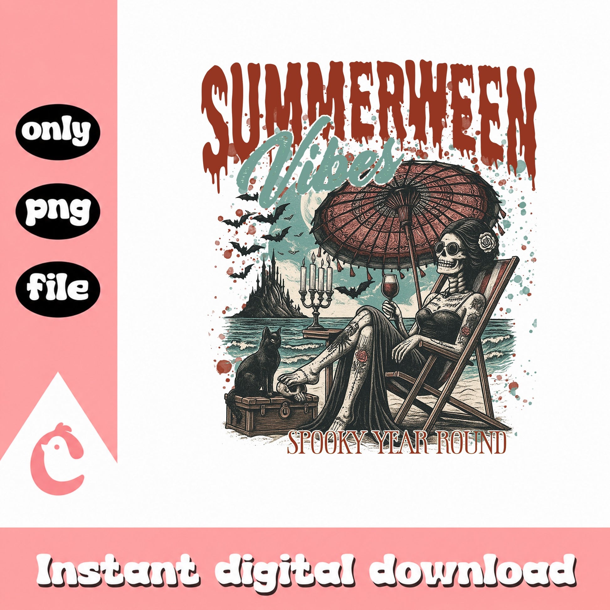 Summerween Vibes Skeleton Beach PNG, Spooky Year Round PNG, Halloween PNG