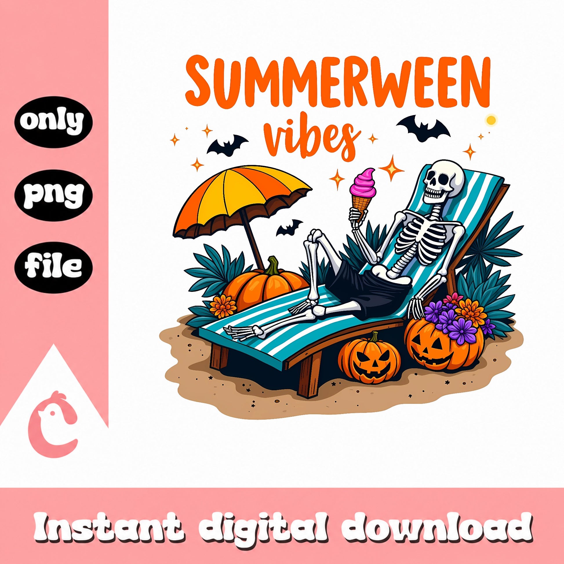 Summerween Vibes Skeleton PNG, Halloween Beach PNG, Spooky Summer PNG