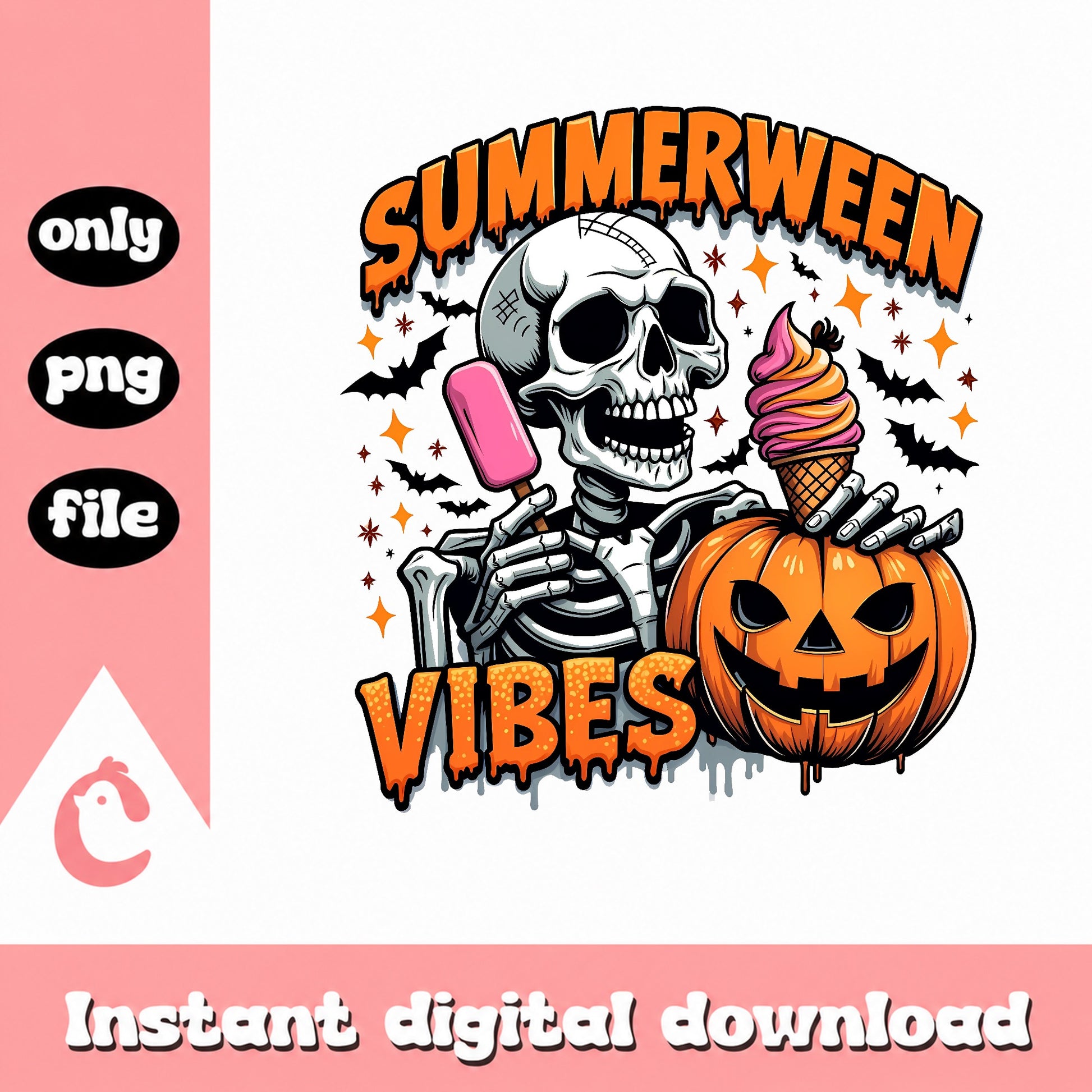 Summerween Vibes Skeleton PNG, Halloween Skeleton PNG, Pumpkin PNG