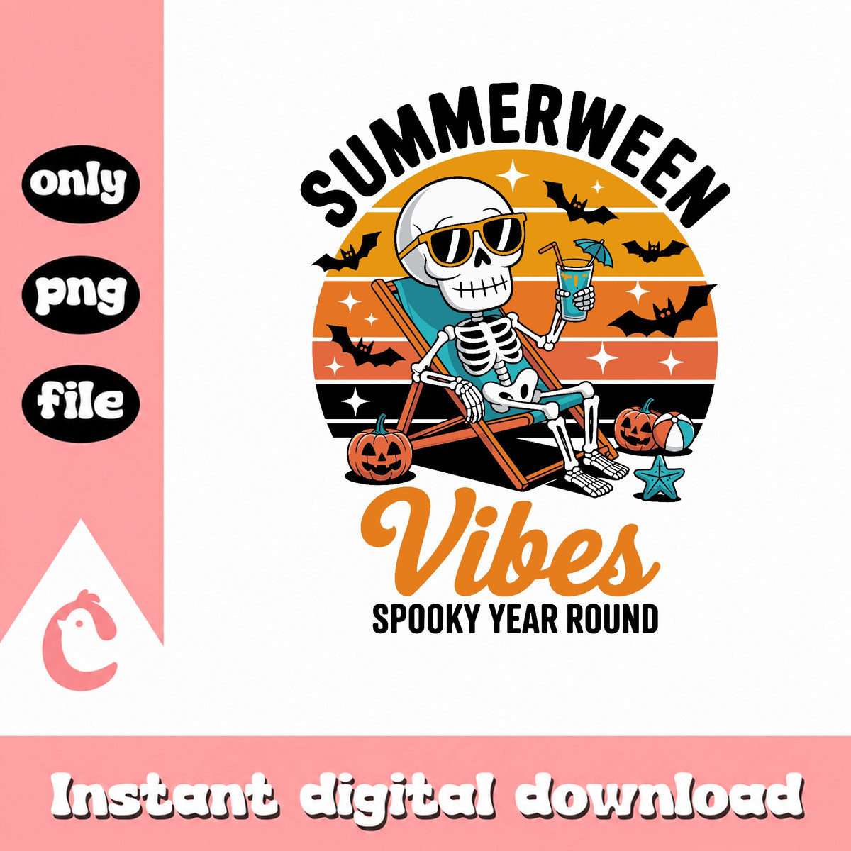 Summerween Vibes Skeleton PNG, Spooky Year Round PNG, Halloween PNG