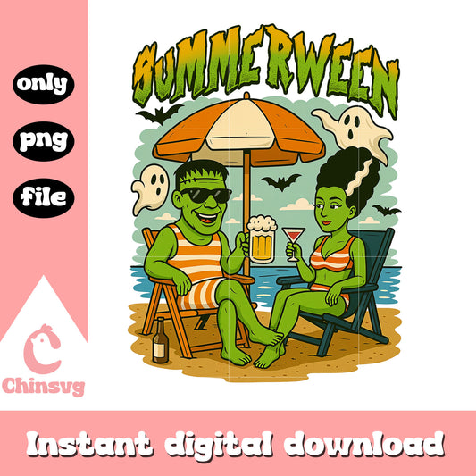 Summerween frankenstein halloween design png, halloween drawings png