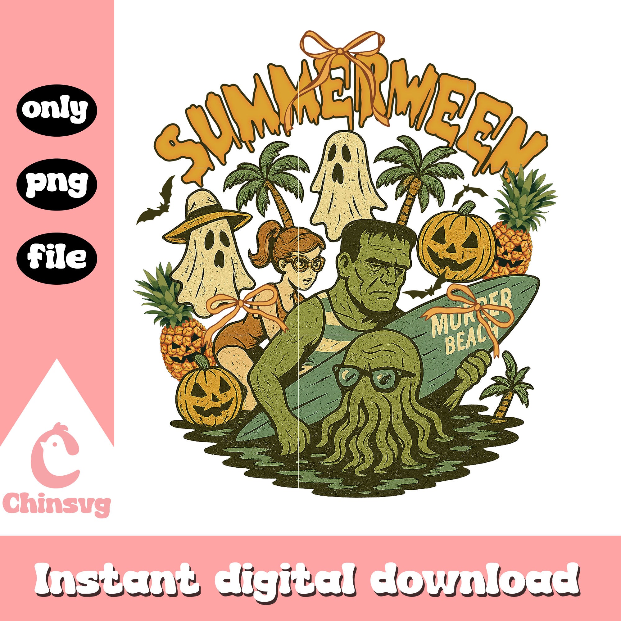 Summerween frankenstein halloween vibes png, halloween art png – Chinsvg