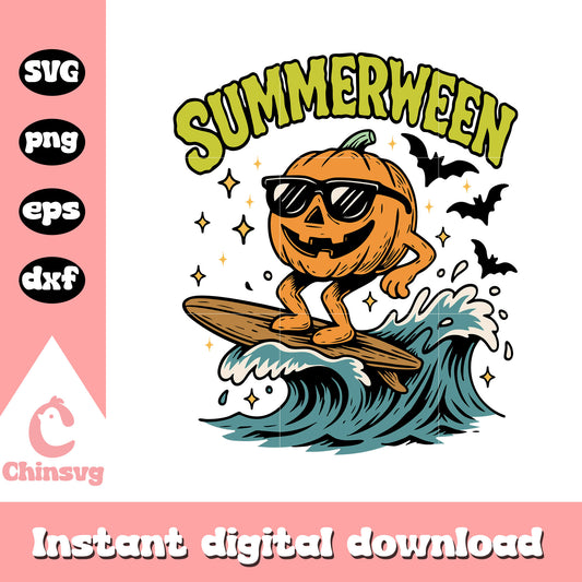 Summerween halloween pumpkin surfing svg, halloween costume idea svg