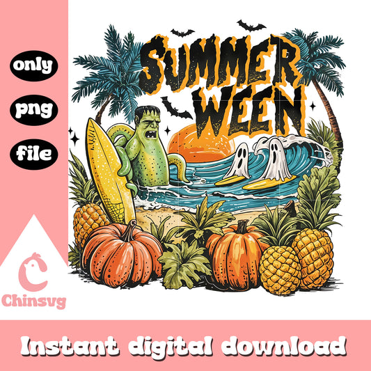Summerween halloween vibe design png, halloween horror characters png