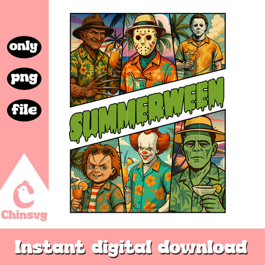 Summerween horror characters collage pictures png, collage picture png