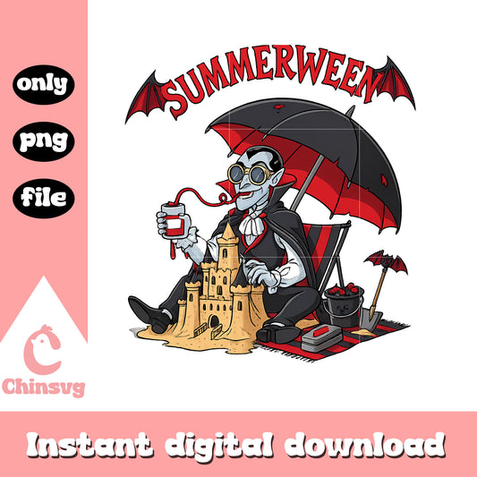 Summerween vampire beach design png, dracula png, halloween png