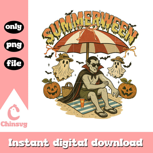 Summerween vampire beach png, Summerween vampire pumpkin png