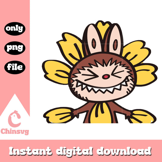 Sunflower labubu cute doll design png, clipart labubu png