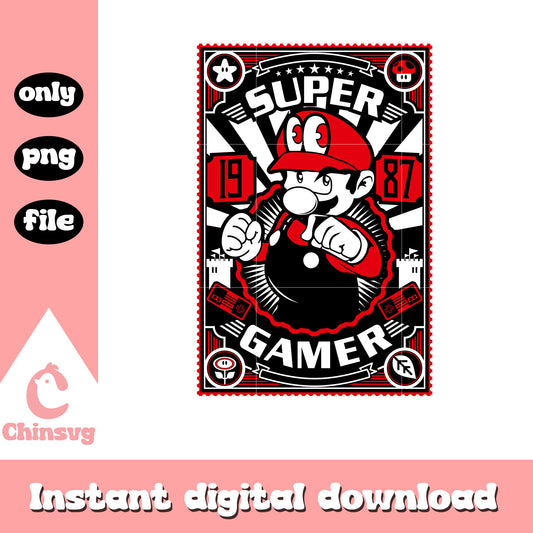 Super gamer 1987 mario character png, super mario world png