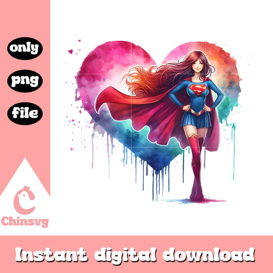 Super girl character heart shape design png,  marvel heroes png